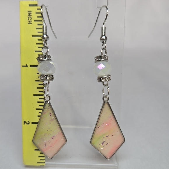 Erins Lovely Creations Jewelry - #B343- Chic Silver and Pink Geometric Earrings
